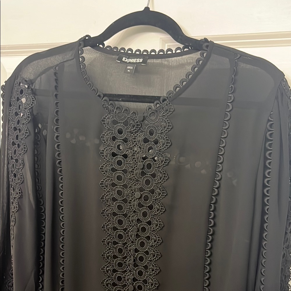 Express Black Sheer Blouse with Lace Details